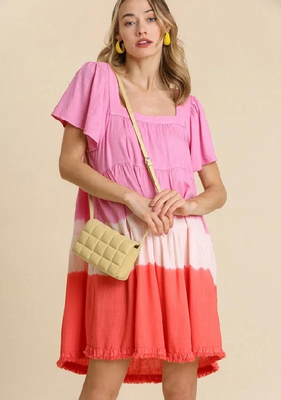 Dip Dye Color Block Dress, Pink